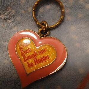 Vintage Hesrt Shaped Key Chain With Positive Message Live,Love,Laugh & Be Happy